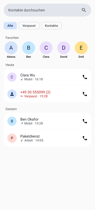 Start with favourites and call history